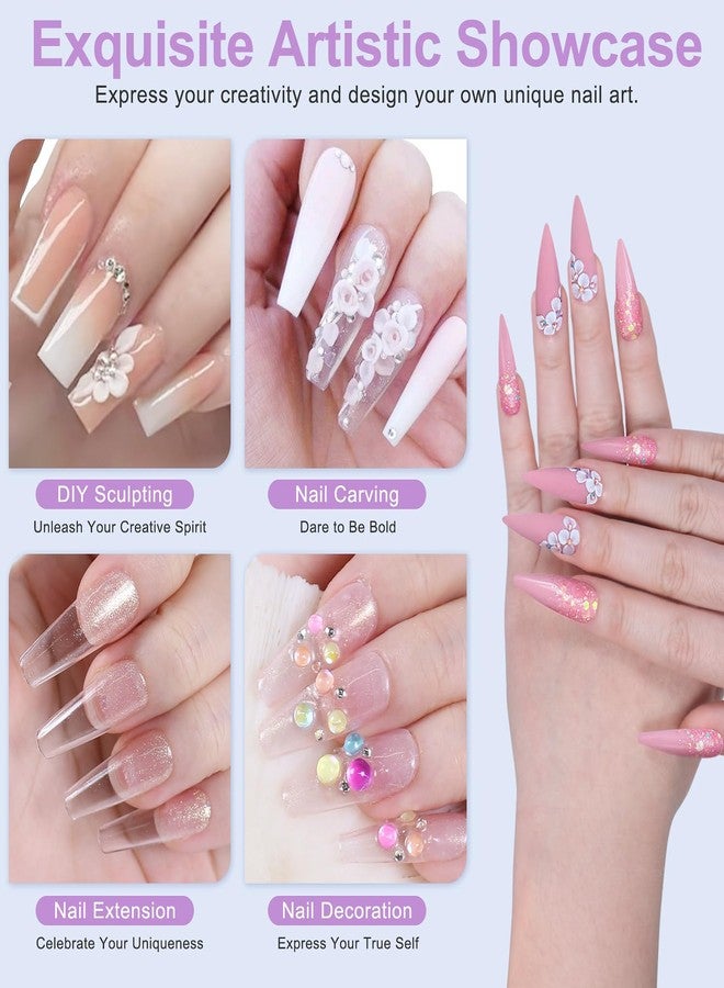 LAVENDER VIOLETS Acrylic Nail Kit - 30g x3 Clear, White, Pink Powder & 80ml Monomer Liquid Set with Carving Brush, Nail Forms, Foil Flakes N302 - Image 5